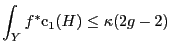 $\displaystyle \int_Y f^* \mathrm{c}_1 (H) \leq \kappa (2g-2)
$