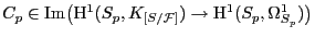 $\displaystyle C_p\in\mathrm{Im}\bigl(\mathrm{H}^1(S_p, K_{[S/\mathcal{F}]})
\rightarrow \mathrm{H}^1(S_p, \Omega^1_{S_p})\bigr)$